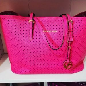 SOLD- Michael Kors Hot Pink Perforated Large Tote